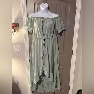 Chic Off-Shoulder High Low Dress in Sage